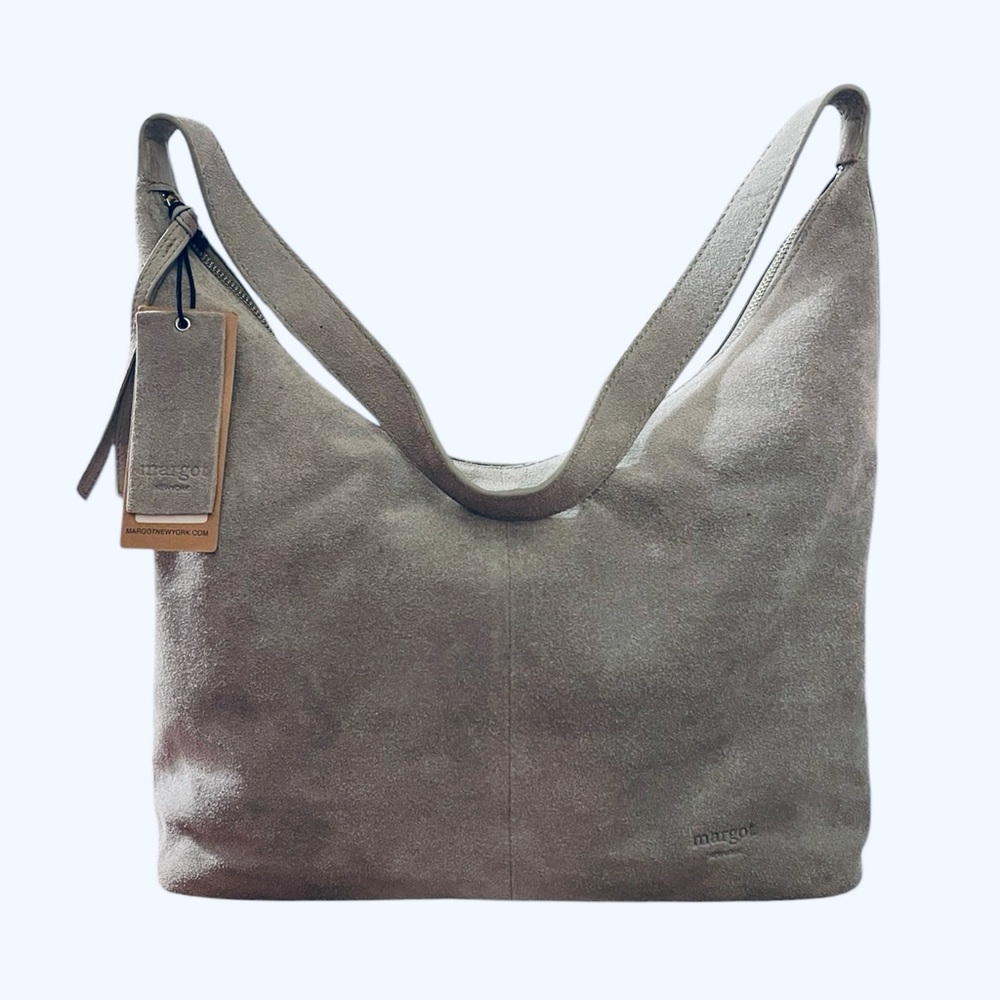 NWT Genuine Leather Suede Leather Margot NEW YORK Gabi Maxi Hobo Shoulder Bag
